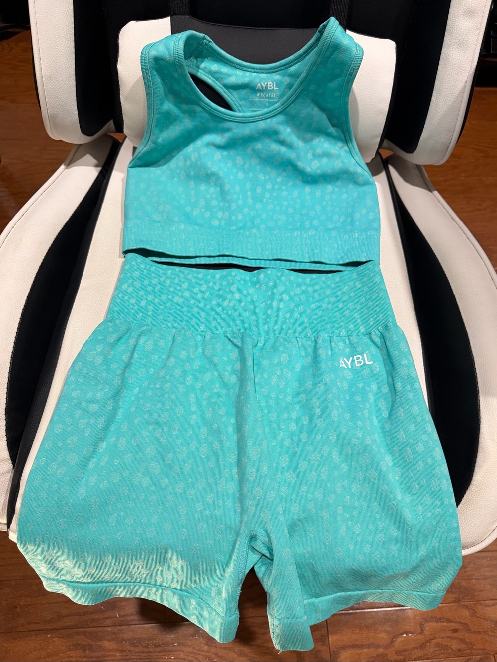 AYBL Teal Blue Active set with Subtle Dot Print